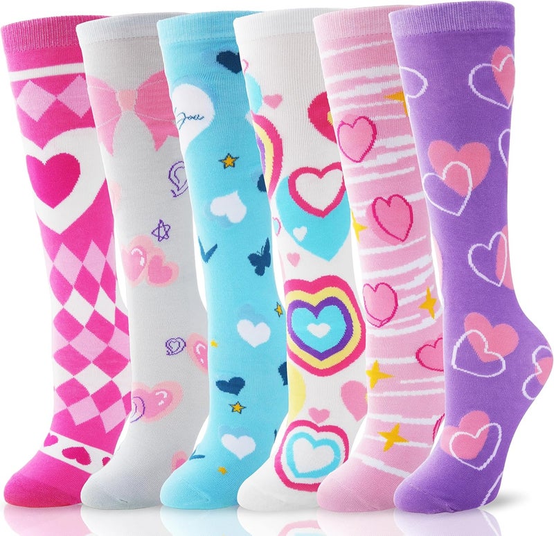 ANTSANG Kids Girls Knee High Socks Fashion Funny Crazy Stockings Gift Cute Novelty Long Boot Cotton Socks for Child 6 Pairs - Image 1